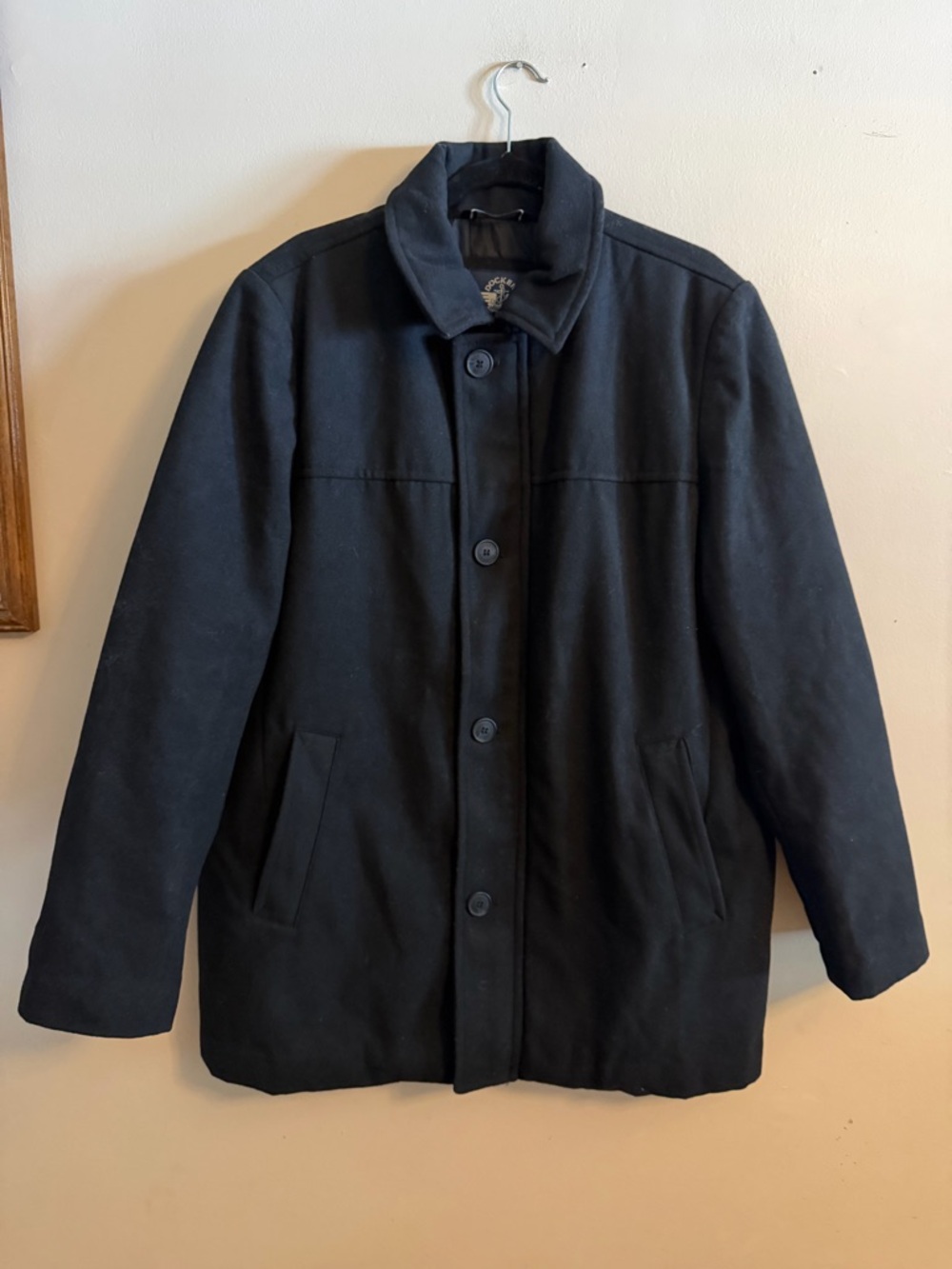 Dockers Men's Black Pea Coat with Button Front